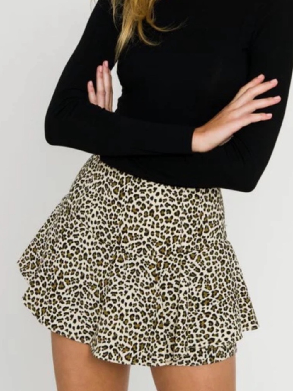 Revolve Endless Rose leopard ruffle mini skort skirt with shorts medium
